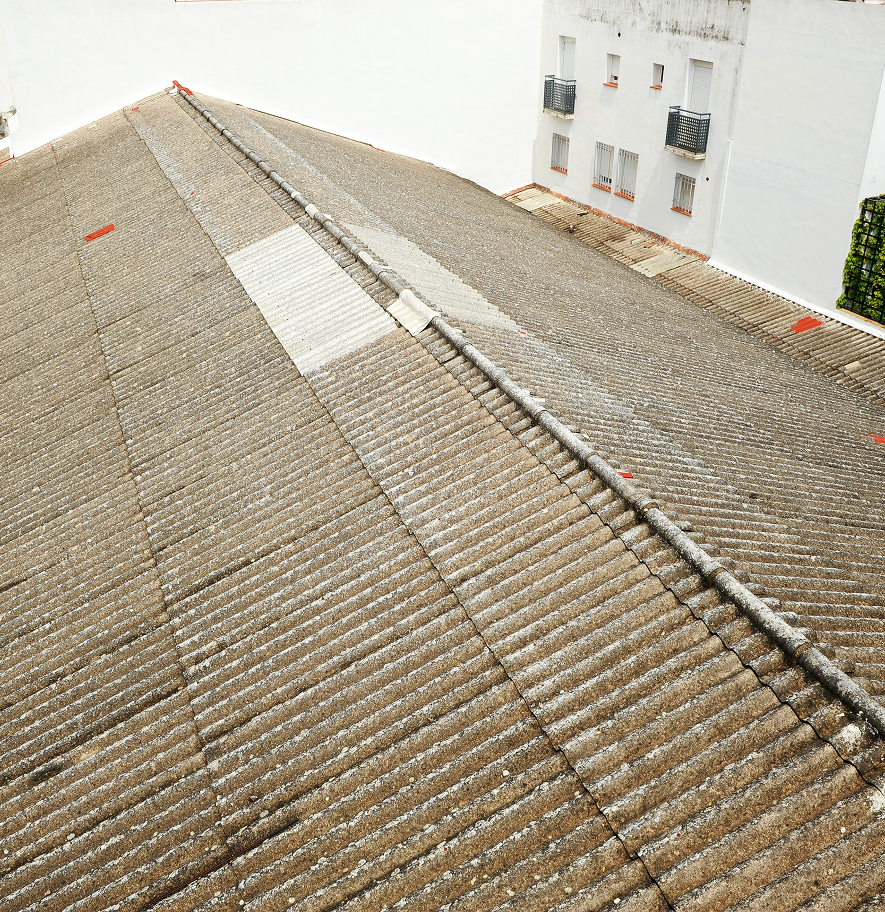 Aged wooden deck boards that may contain asbestos-based coatings